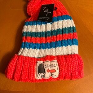Striped Knit Beanie (Coral, White, Aqua).  NWT!